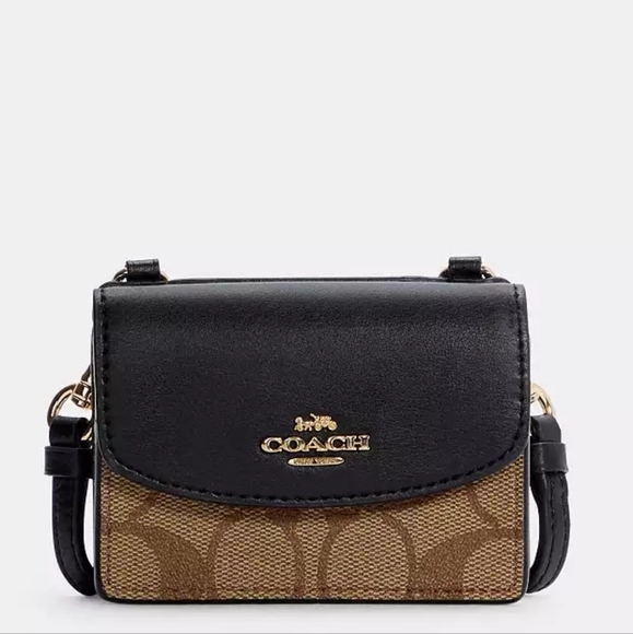 Coach Flap Card Case In Colorblock Signature logo Canvas- Drk Brown - Picture 4 of 8